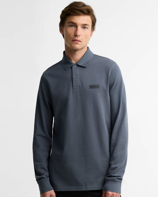 Barbour International Essential Mens Long Sleeve Polo - Washed Charcoal | CHO | Designer Mens Long Sleeve Polo Shirts