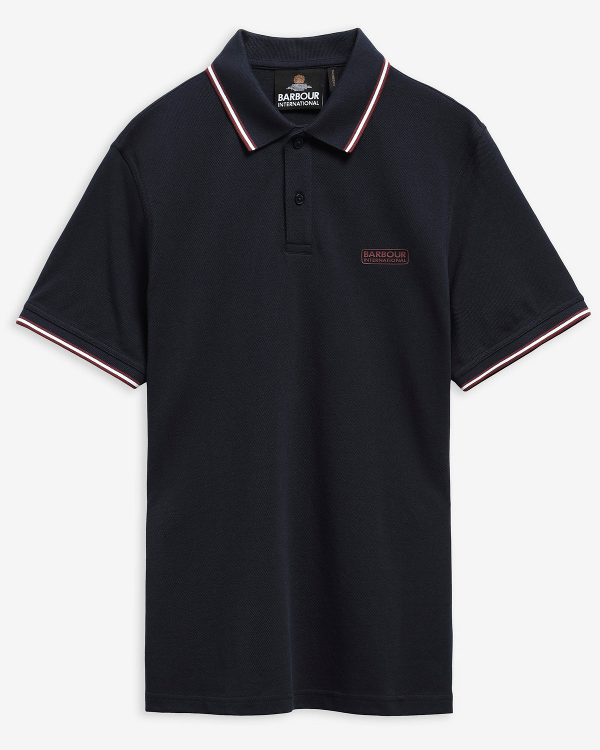 Barbour International Evan Mens Tipped Polo Shirt - Navy/Red Mahogany