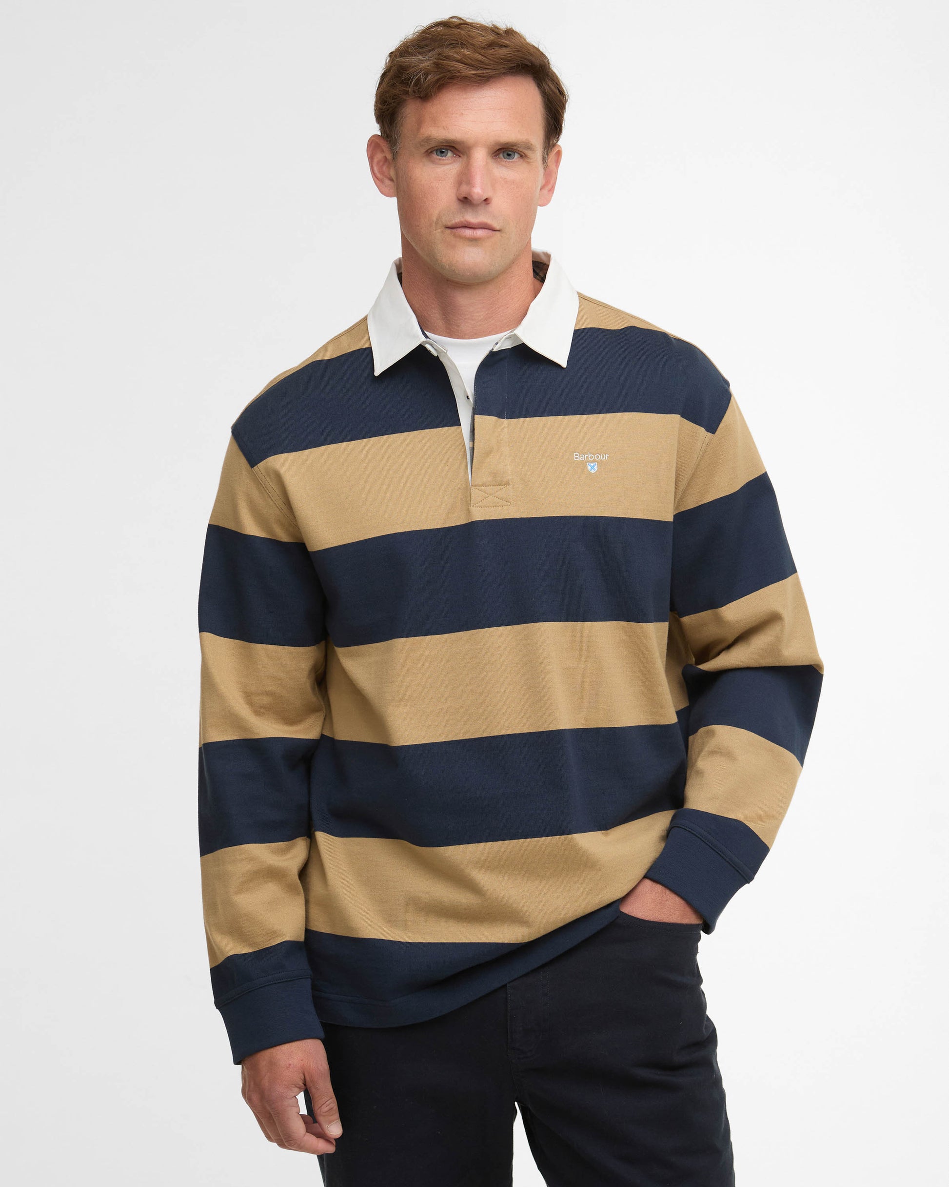 Barbour Broome Mens Rugby Shirt - Navy/Trench | CHO | Designer Mens Rugby Shirts