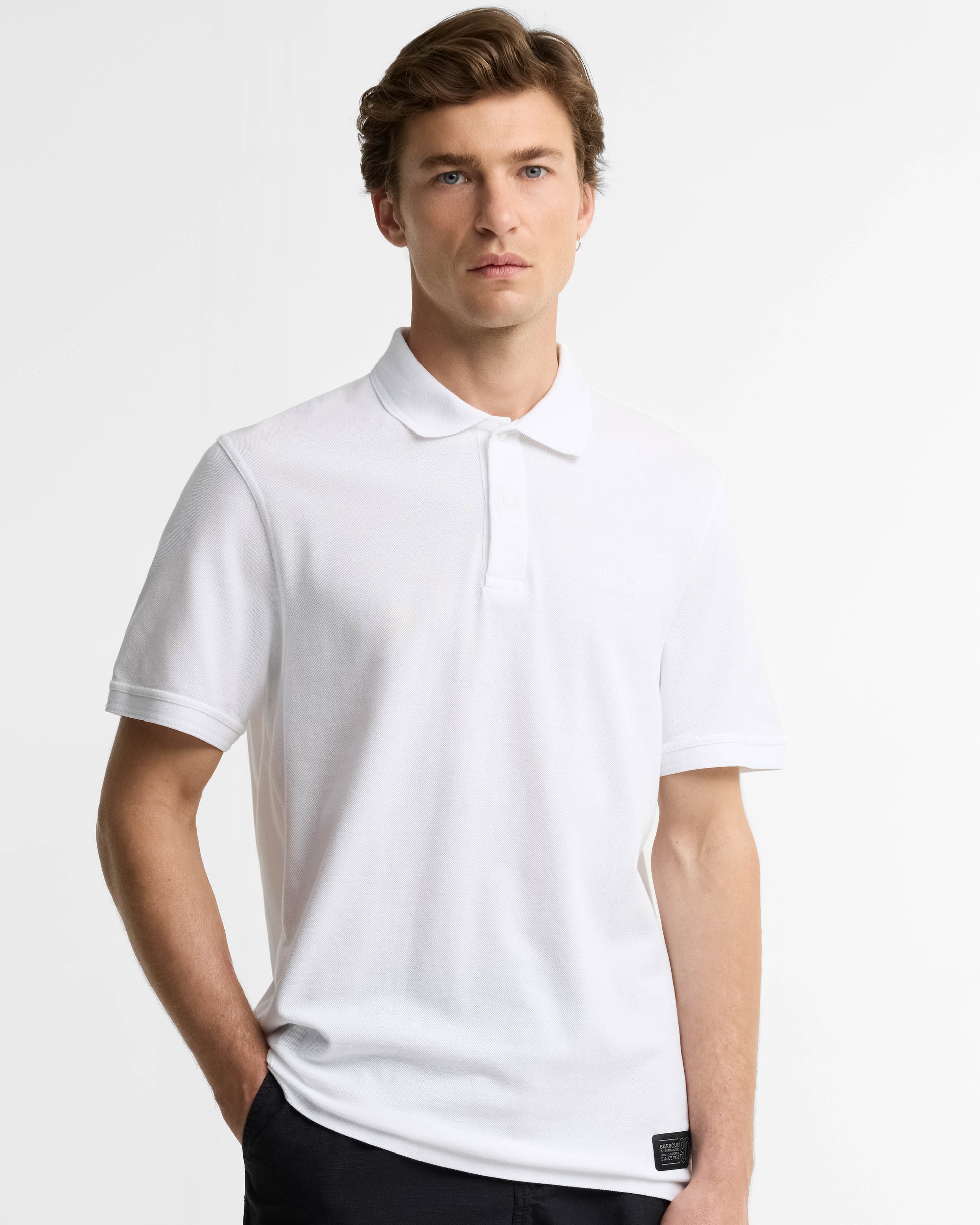 Barbour International 90th Anniversary Mens Polo Shirt - White | CHO | Designer Mens Short Sleeve Polo Shirts