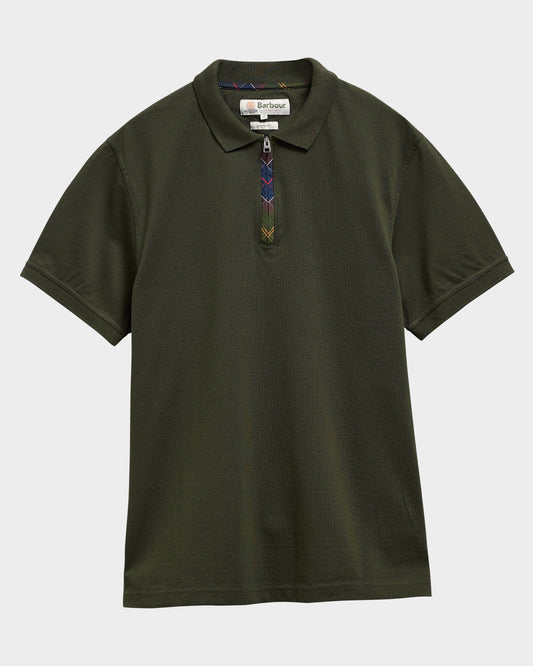 Barbour Stately Mens Zip Polo Shirt - Sage | CHO | Designer Mens Short Sleeve Polo Shirts