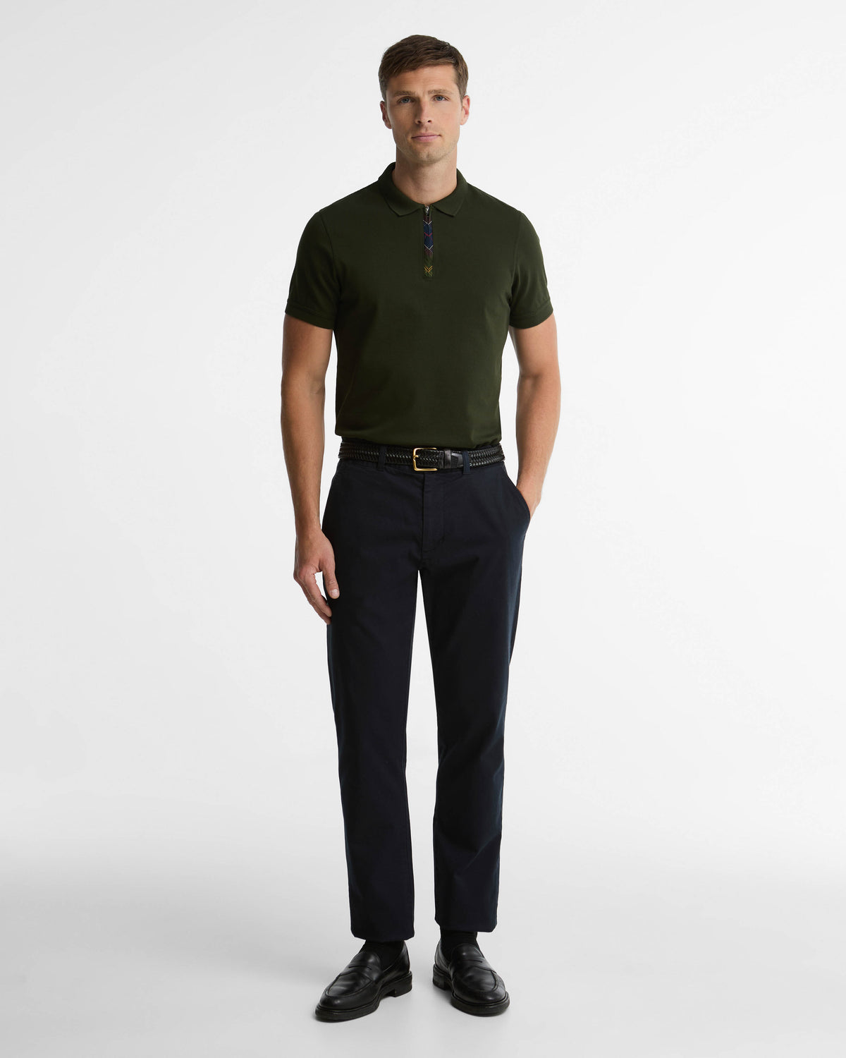 Barbour Stately Mens Zip Polo Shirt - Sage | CHO | Designer Mens Short Sleeve Polo Shirts