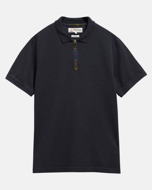 Barbour Stately Mens Zip Polo Shirt - Navy | CHO | Designer Mens Short Sleeve Polo Shirts