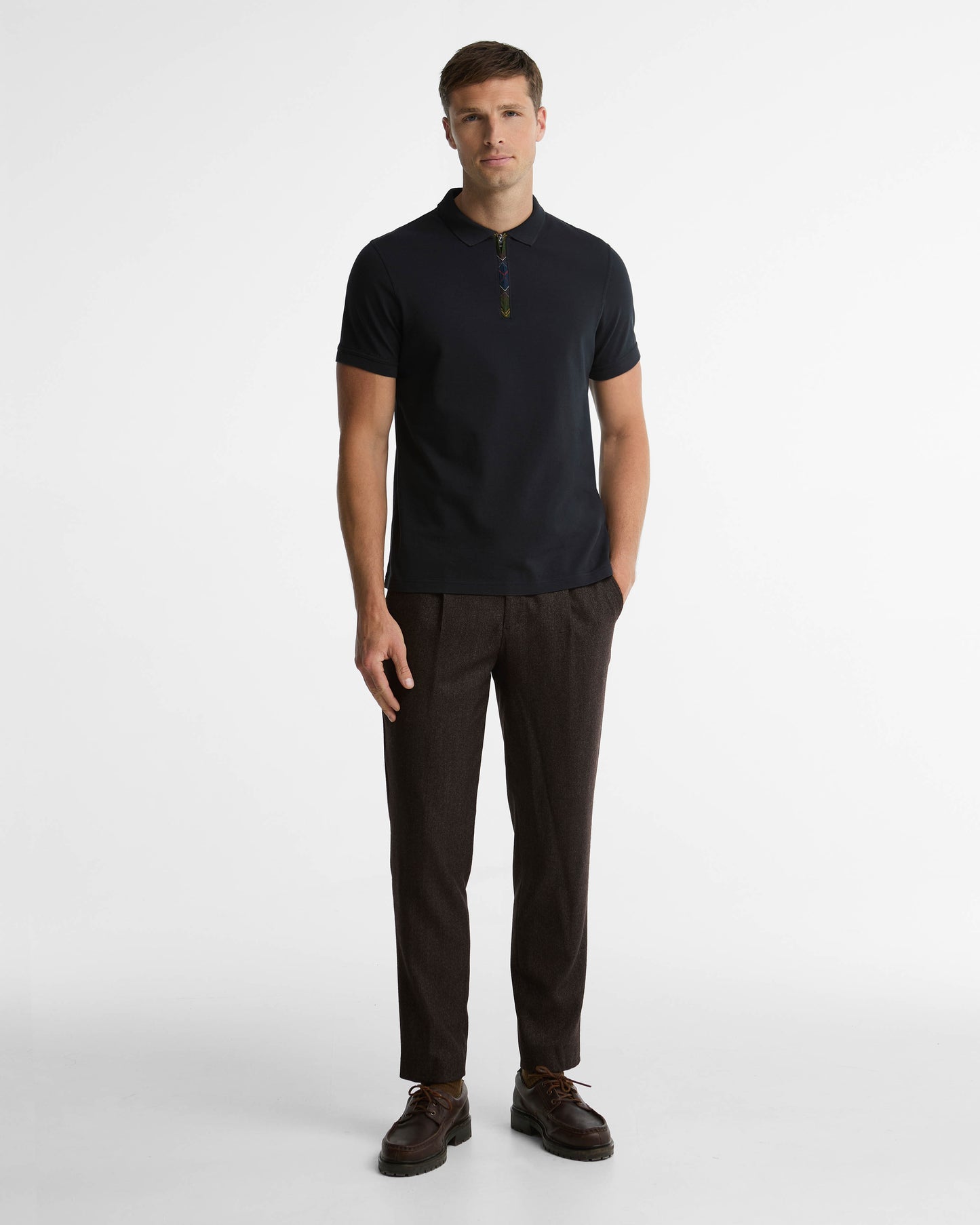 Barbour Stately Mens Zip Polo Shirt - Navy | CHO | Designer Mens Short Sleeve Polo Shirts