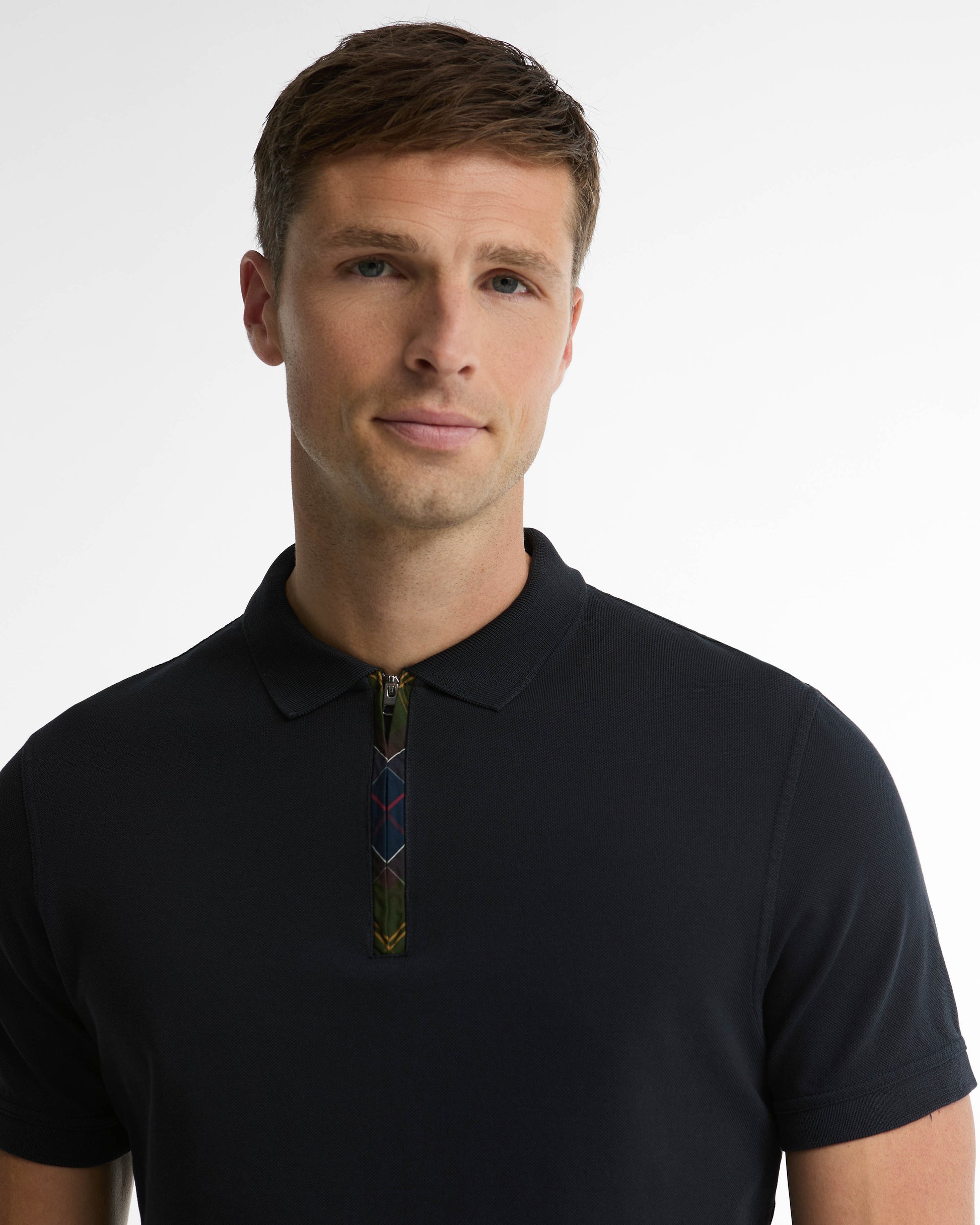 Barbour Stately Mens Zip Polo Shirt - Navy | CHO | Designer Mens Short Sleeve Polo Shirts