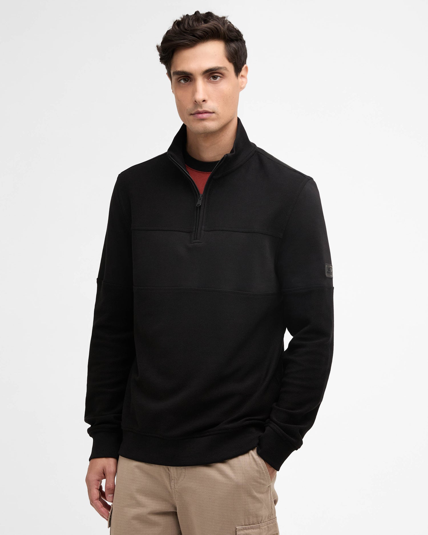 Barbour International Kaspian Mens Half Zip Sweatshirt - Black | CHO | Designer Mens Half Zip Sweatshirts