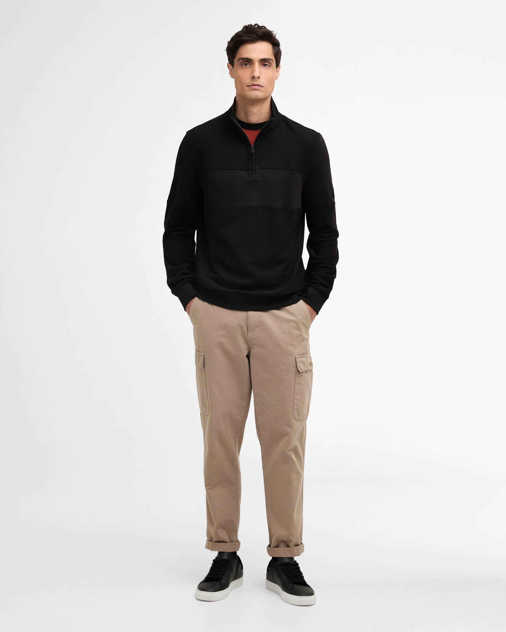 Barbour International Kaspian Mens Half Zip Sweatshirt - Black | CHO | Designer Mens Half Zip Sweatshirts