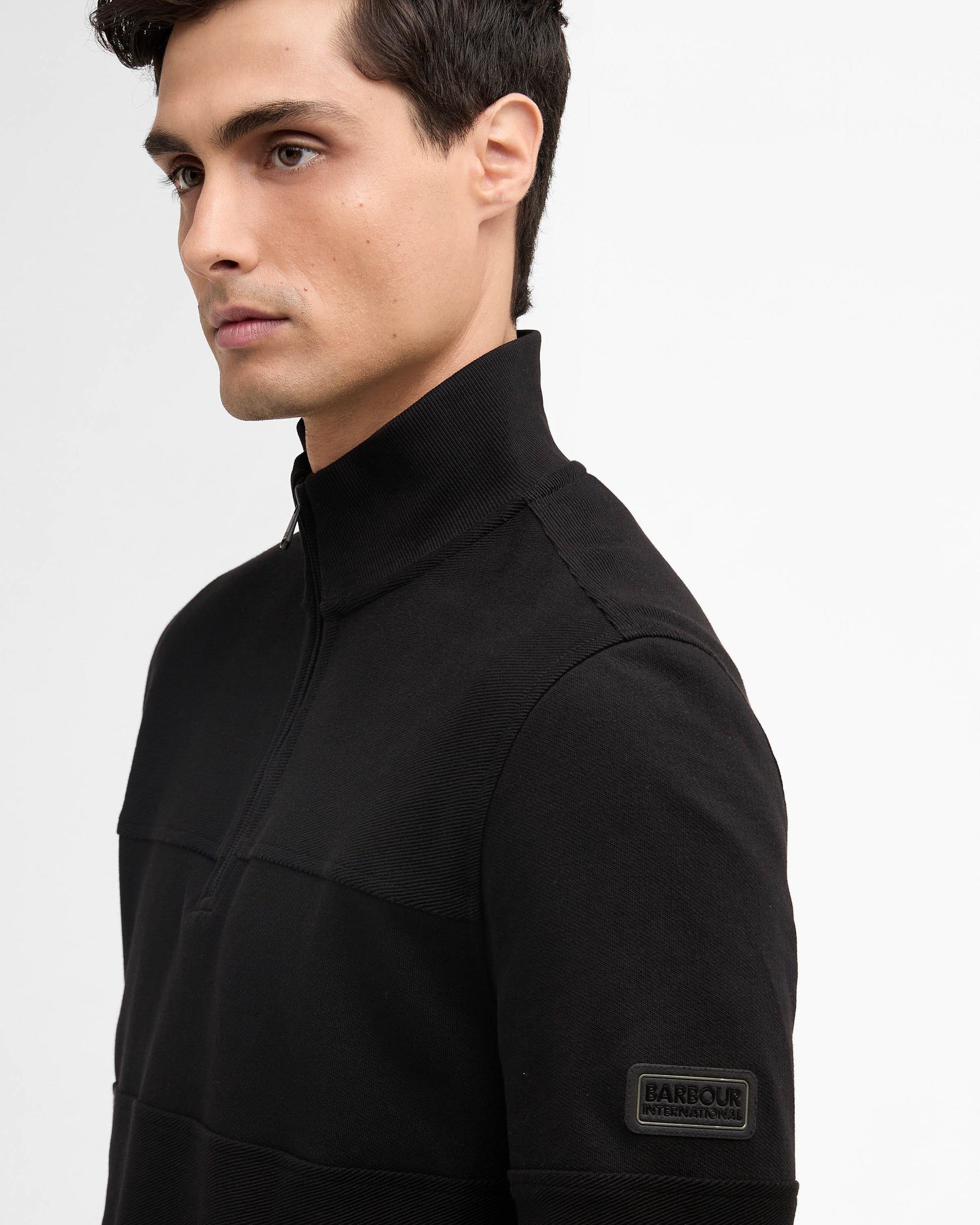 Barbour International Kaspian Mens Half Zip Sweatshirt - Black | CHO | Designer Mens Half Zip Sweatshirts