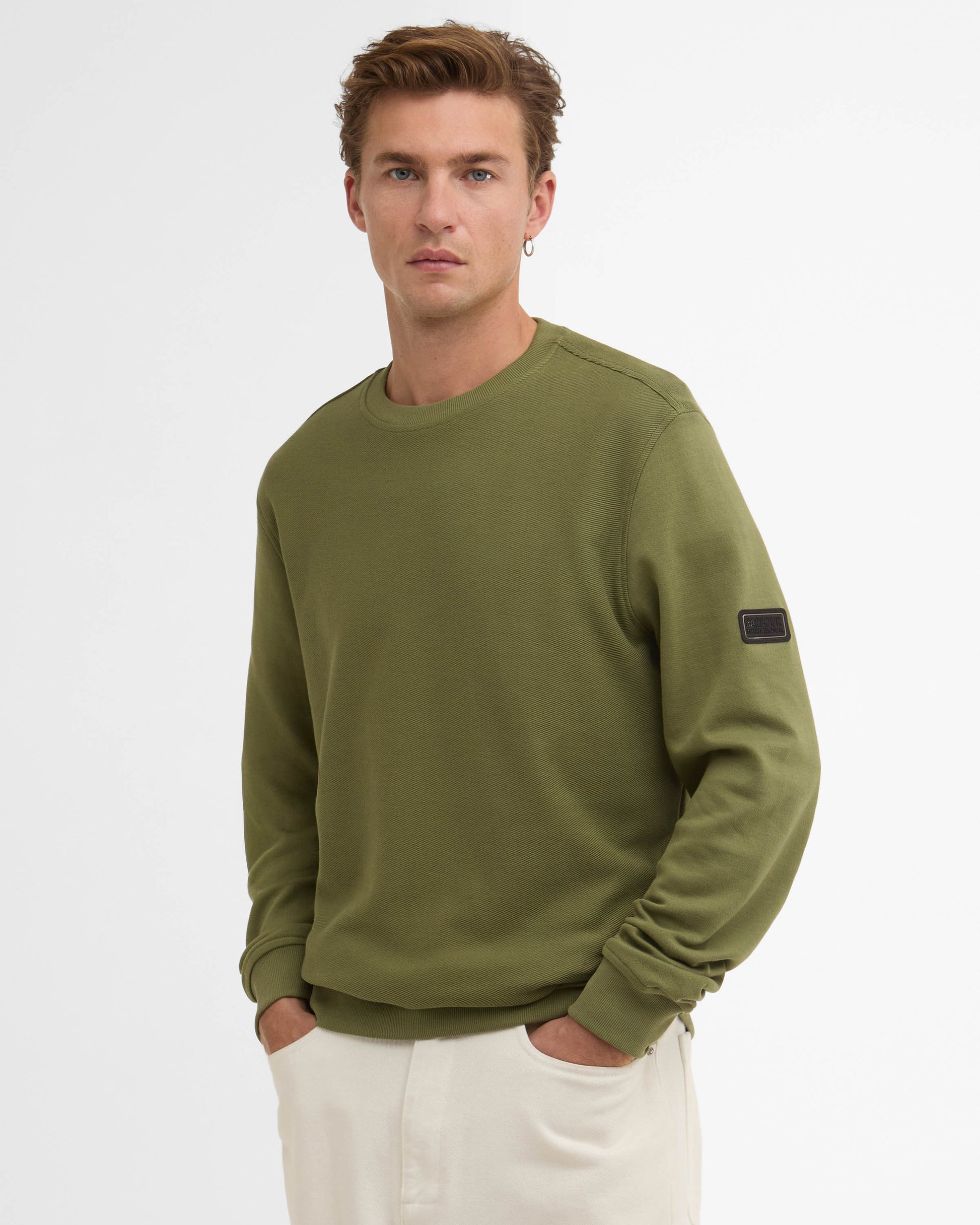 Barbour International Kaspian Mens Crewneck Sweatshirt - Burnt Olive | CHO | Designer Mens Crewneck Sweatshirts