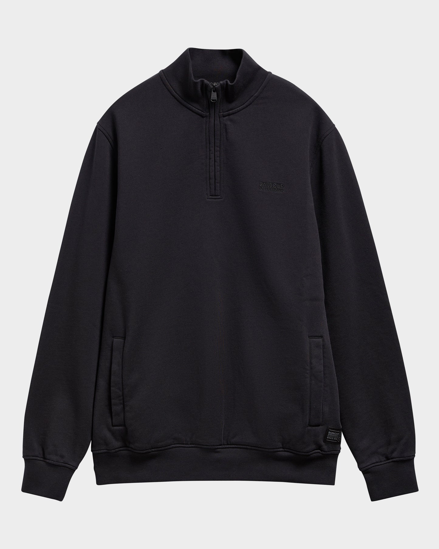 Barbour International 90th Anniversary Mens Half Zip Sweatshirt - Black | CHO | Designer Mens Quarter Zip Sweatshirts