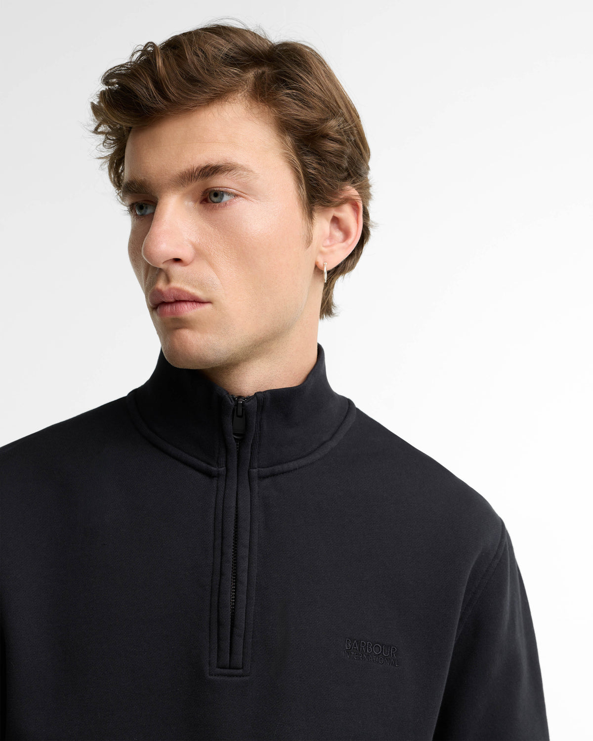 Barbour International 90th Anniversary Mens Half Zip Sweatshirt - Black | CHO | Designer Mens Quarter Zip Sweatshirts