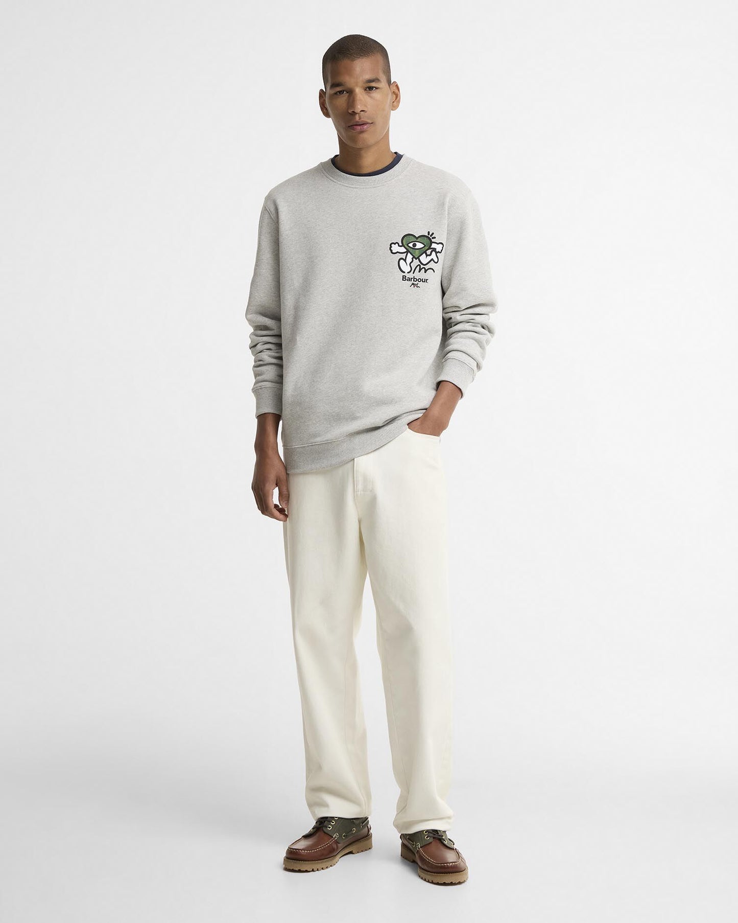 Barbour x Mul Mens Crewneck Sweatshirt - Grey Marl | CHO | Designer Mens Crew Neck Sweatshirts