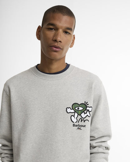 Barbour x Mul Mens Crewneck Sweatshirt - Grey Marl | CHO | Designer Mens Crew Neck Sweatshirts
