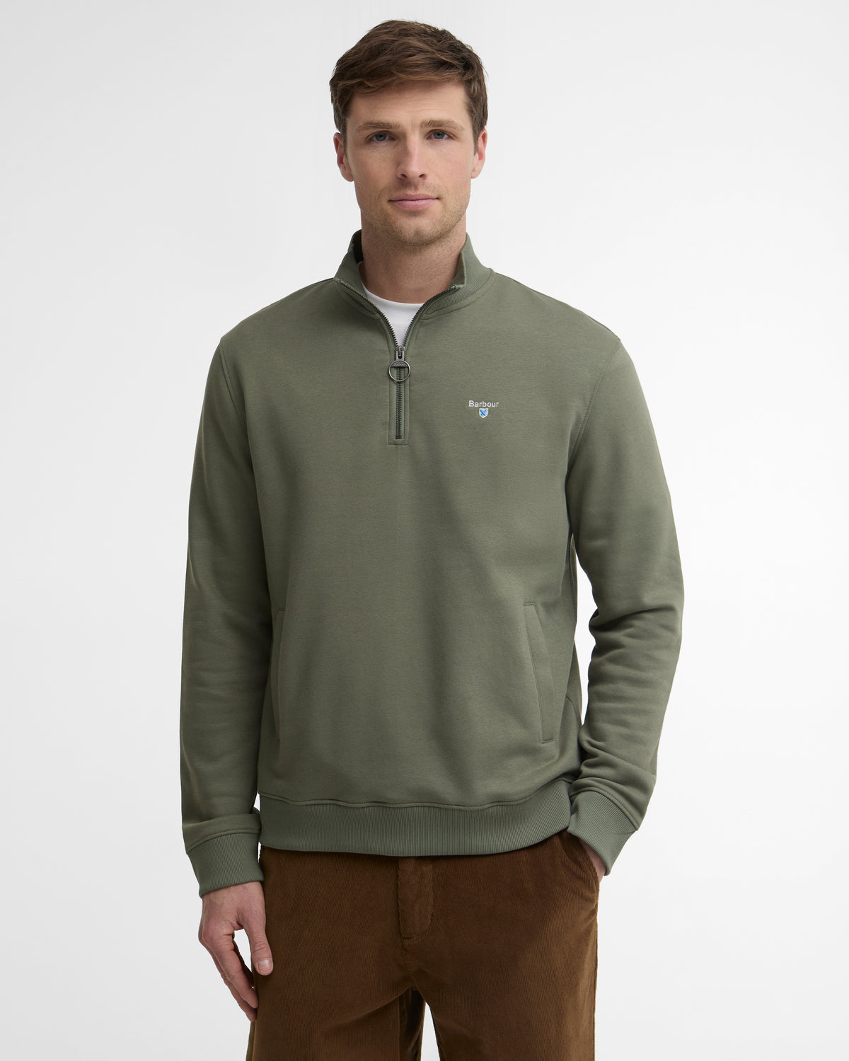 Barbour Desmond Mens Half Zip Sweatshirt - Agave Green | CHO | Designer Mens Quarter Zip Sweatshirts