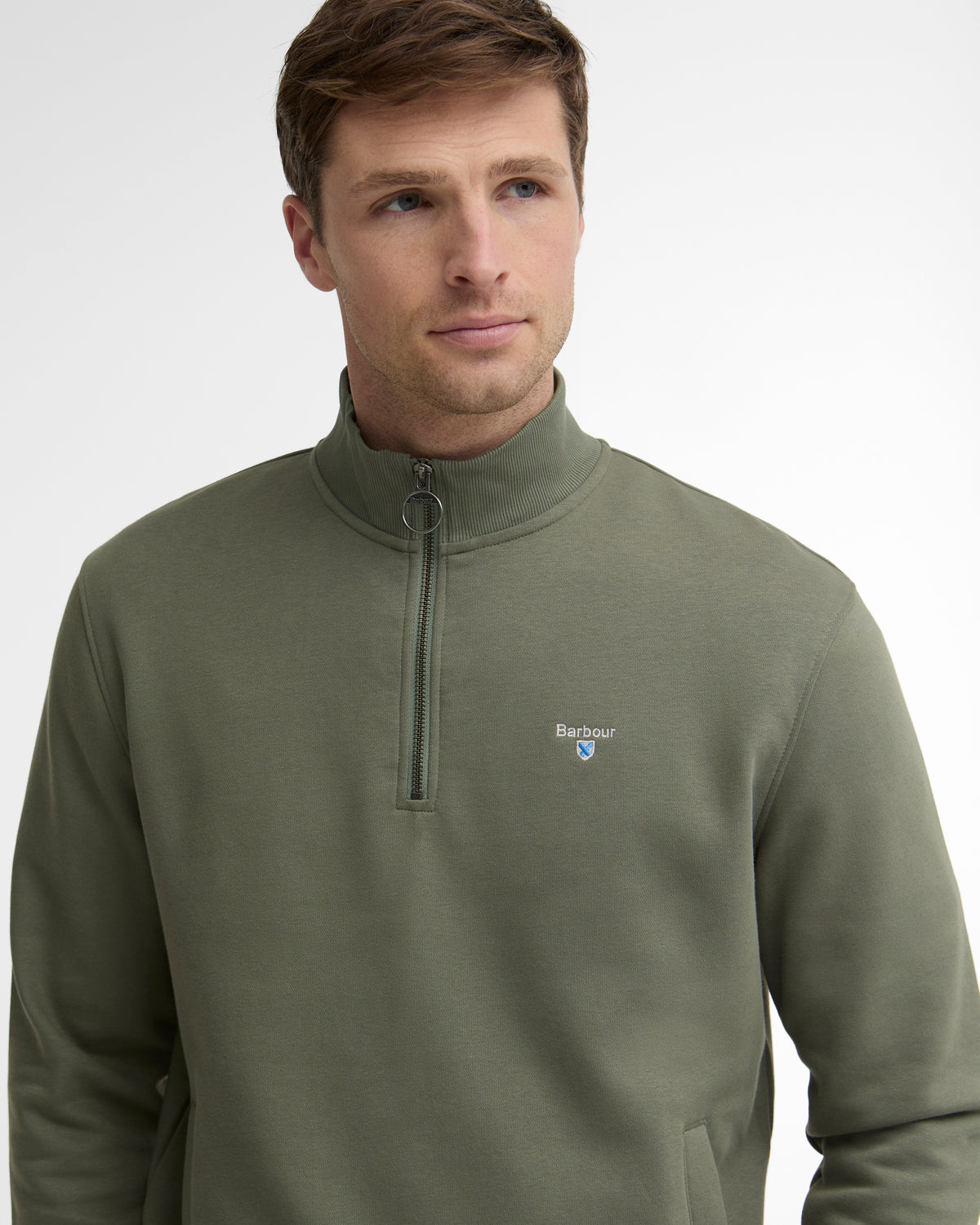 Barbour Desmond Mens Half Zip Sweatshirt - Agave Green | CHO | Designer Mens Quarter Zip Sweatshirts