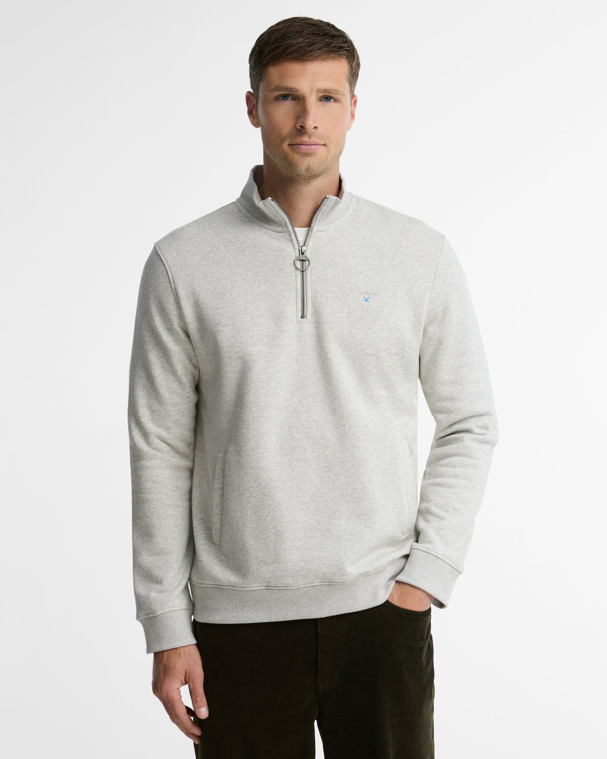 Barbour Desmond Mens Half Zip Sweatshirt - Grey Marl | CHO | Designer Mens Quarter Zip Sweatshirts