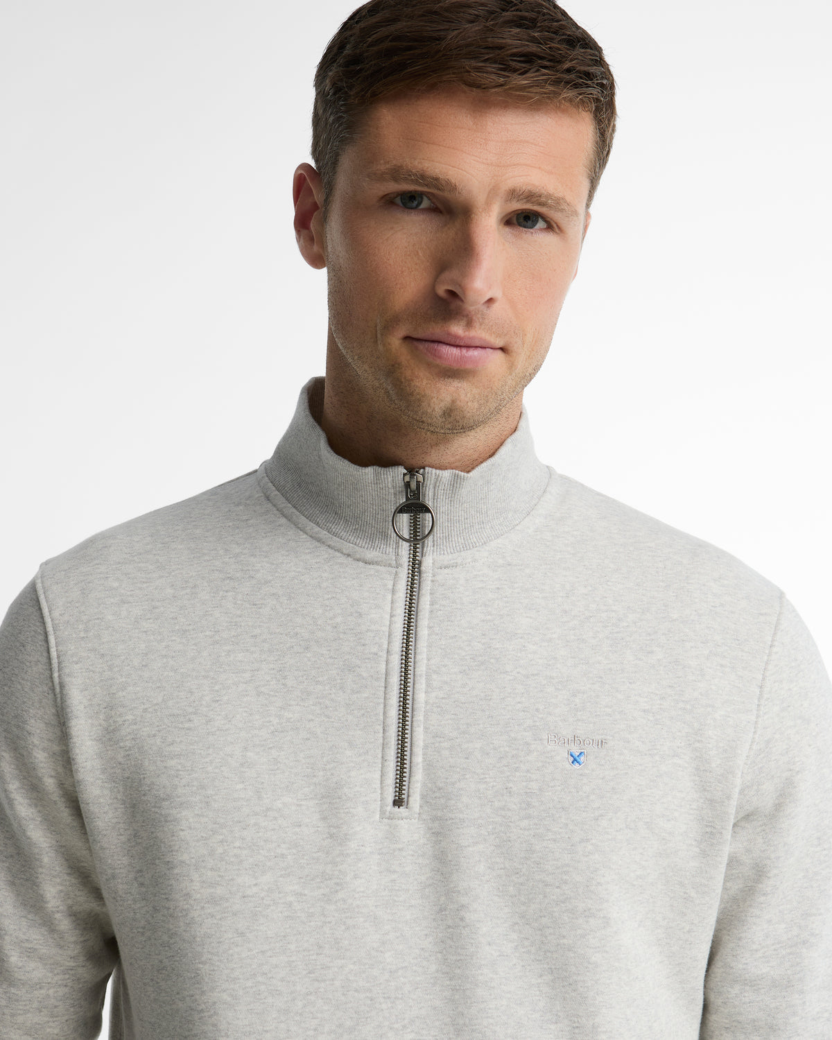 Barbour Desmond Mens Half Zip Sweatshirt - Grey Marl | CHO | Designer Mens Quarter Zip Sweatshirts