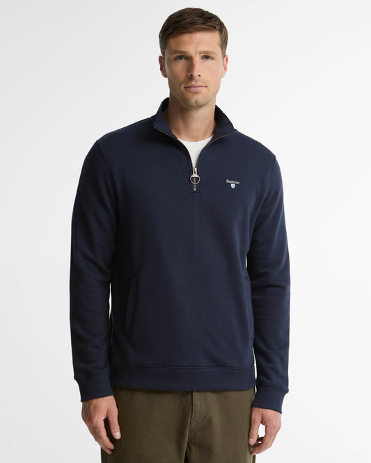 Barbour Desmond Mens Half Zip Sweatshirt - Navy, front.
