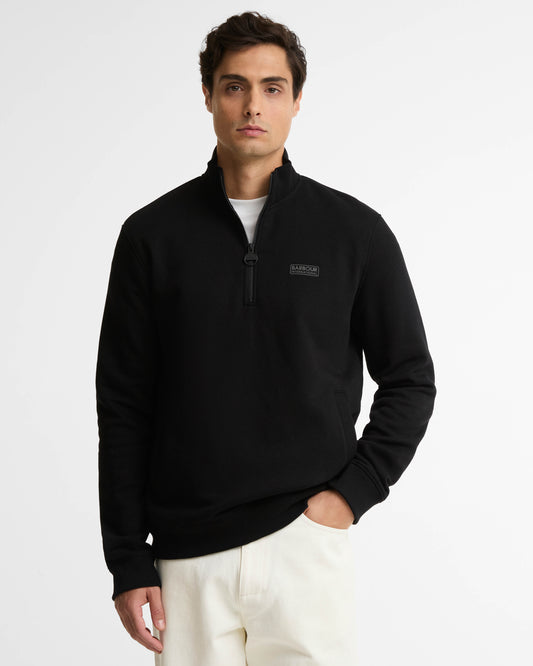 Barbour International Essential Mens Half Zip Sweatshirt - Black/Pewter | CHO | Designer Mens Quarter Zip Sweatshirts