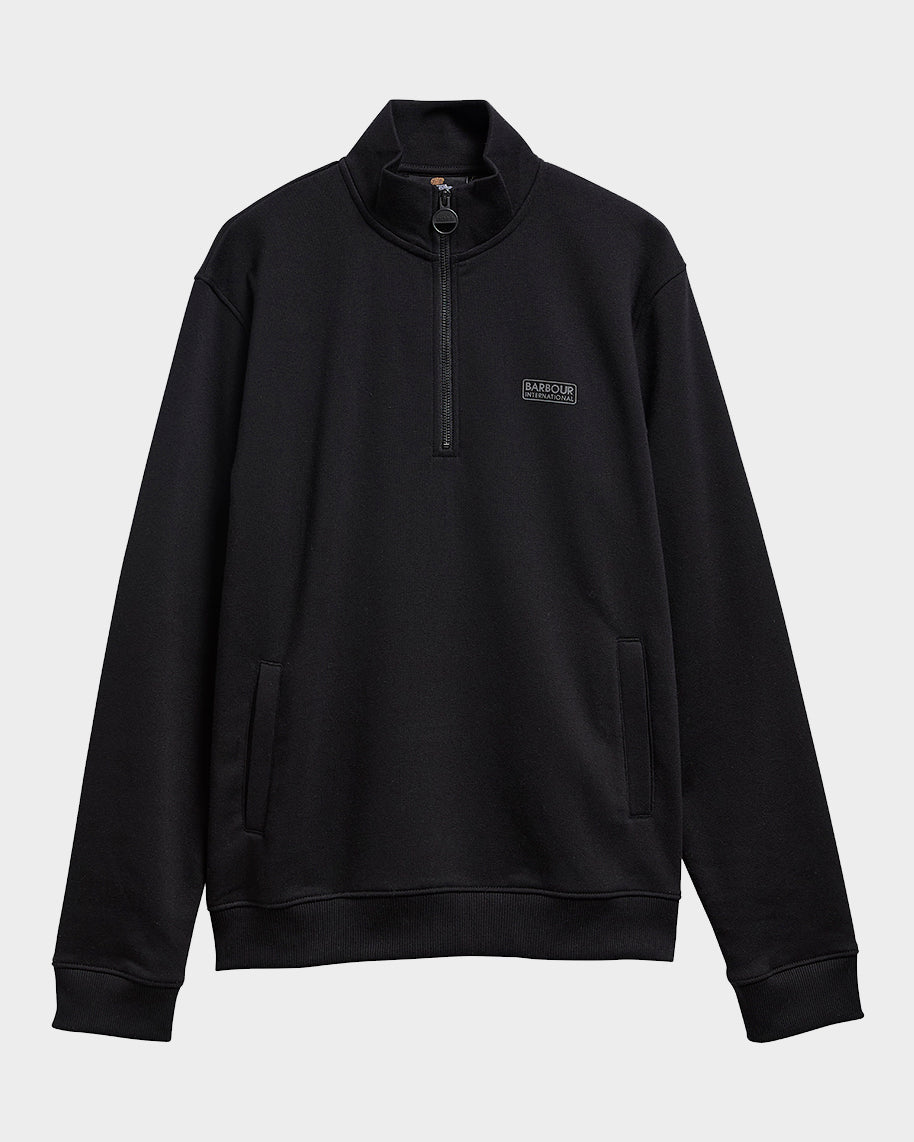 Barbour International Essential Mens Half Zip Sweatshirt - Black/Pewter | CHO | Designer Mens Quarter Zip Sweatshirts