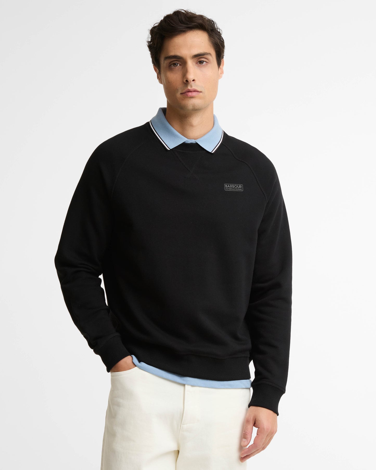 Barbour International Essential Mens Crew Neck Sweatshirt - Black/Pewter | CHO | Designer Mens Crew Neck Sweatshirts