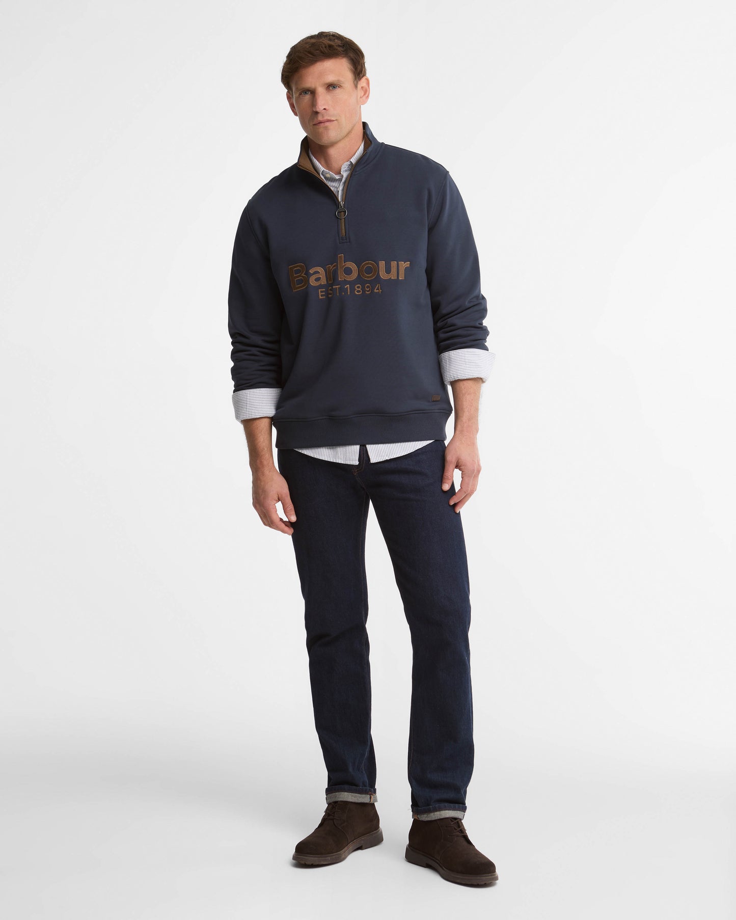 Barbour Fosse Mens Half Zip Sweatshirt - Navy | CHO | Designer Mens Half Zip Sweatshirts
