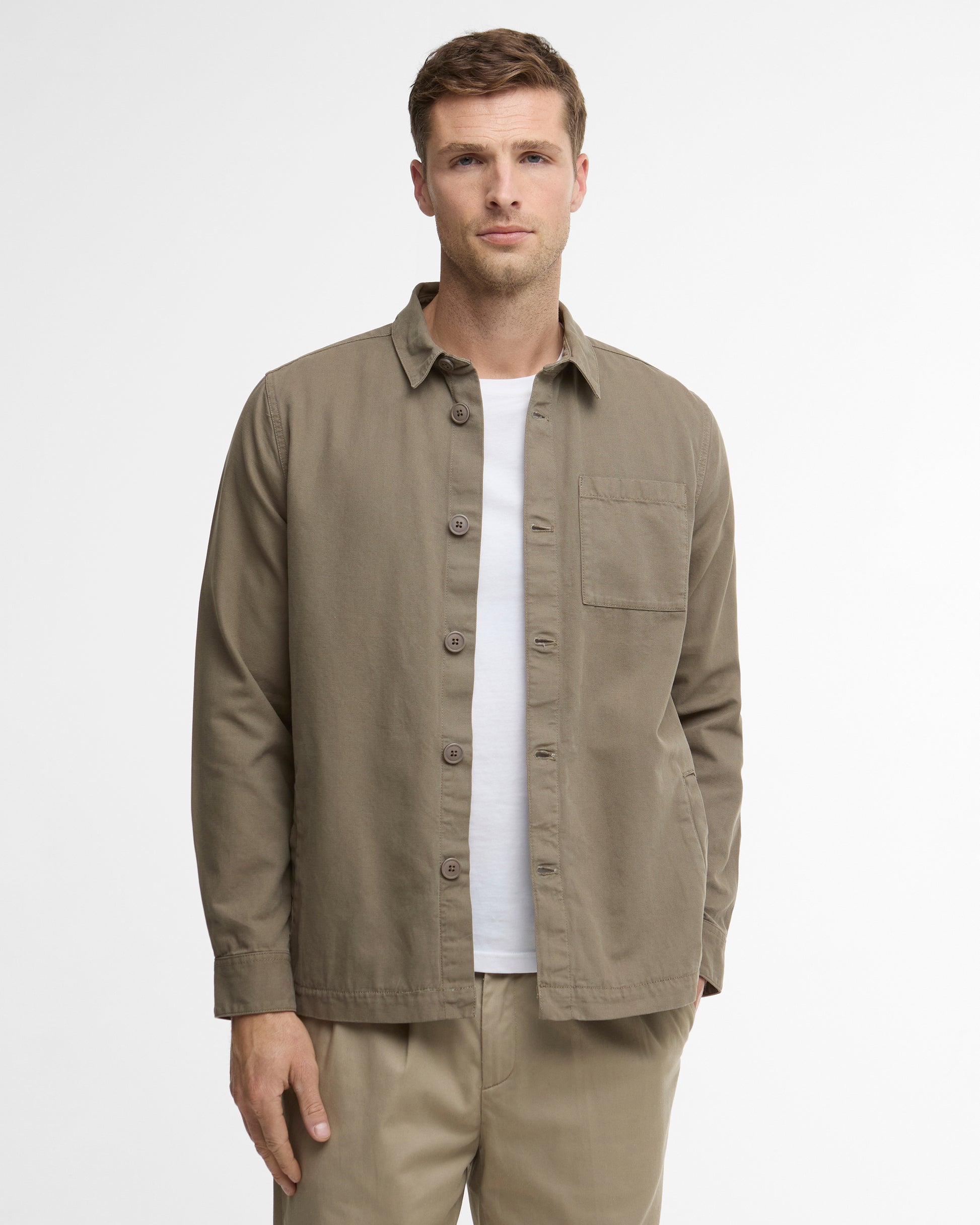 Barbour Washed Mens Overshirt in Smokey Olive - main