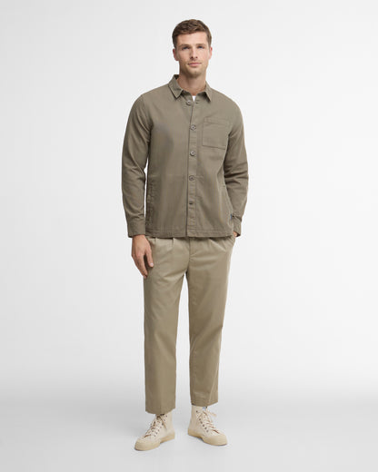 Barbour Washed Mens Overshirt in Smokey Olive - Full length