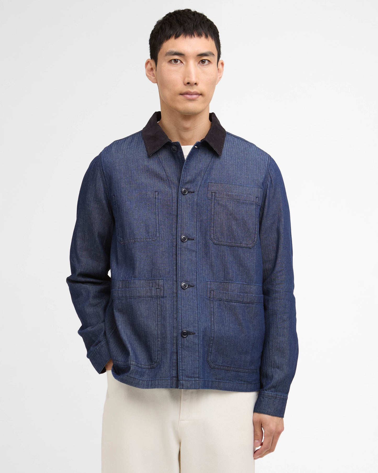 Barbour International Piligan Herringbone Mens Denim Overshirt - Indigo | CHO | Designer Mens Overshirts