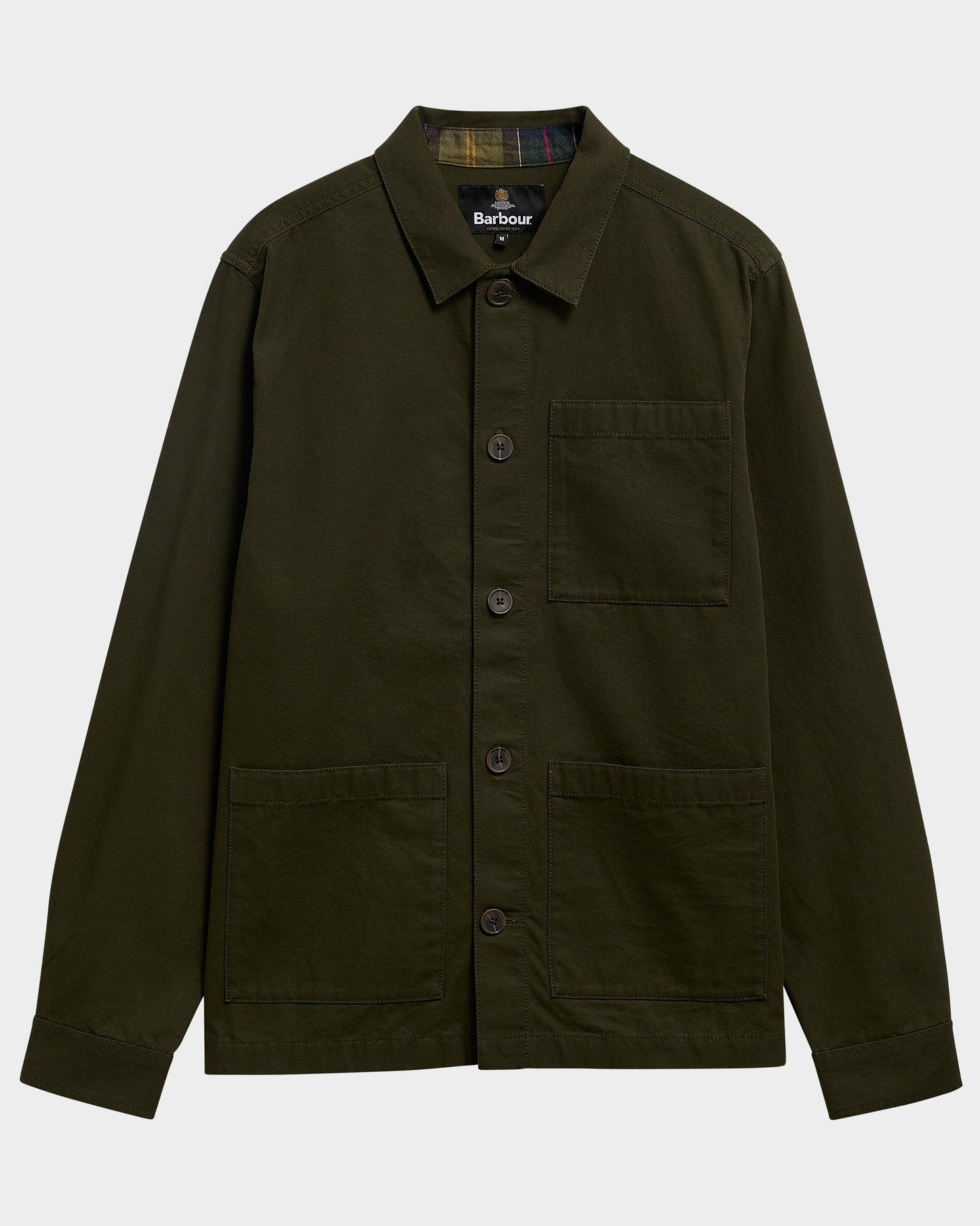 Barbour Mens Tartan Trimmed Washed Overshirt - Sage | CHO | Designer Mens Overshirts