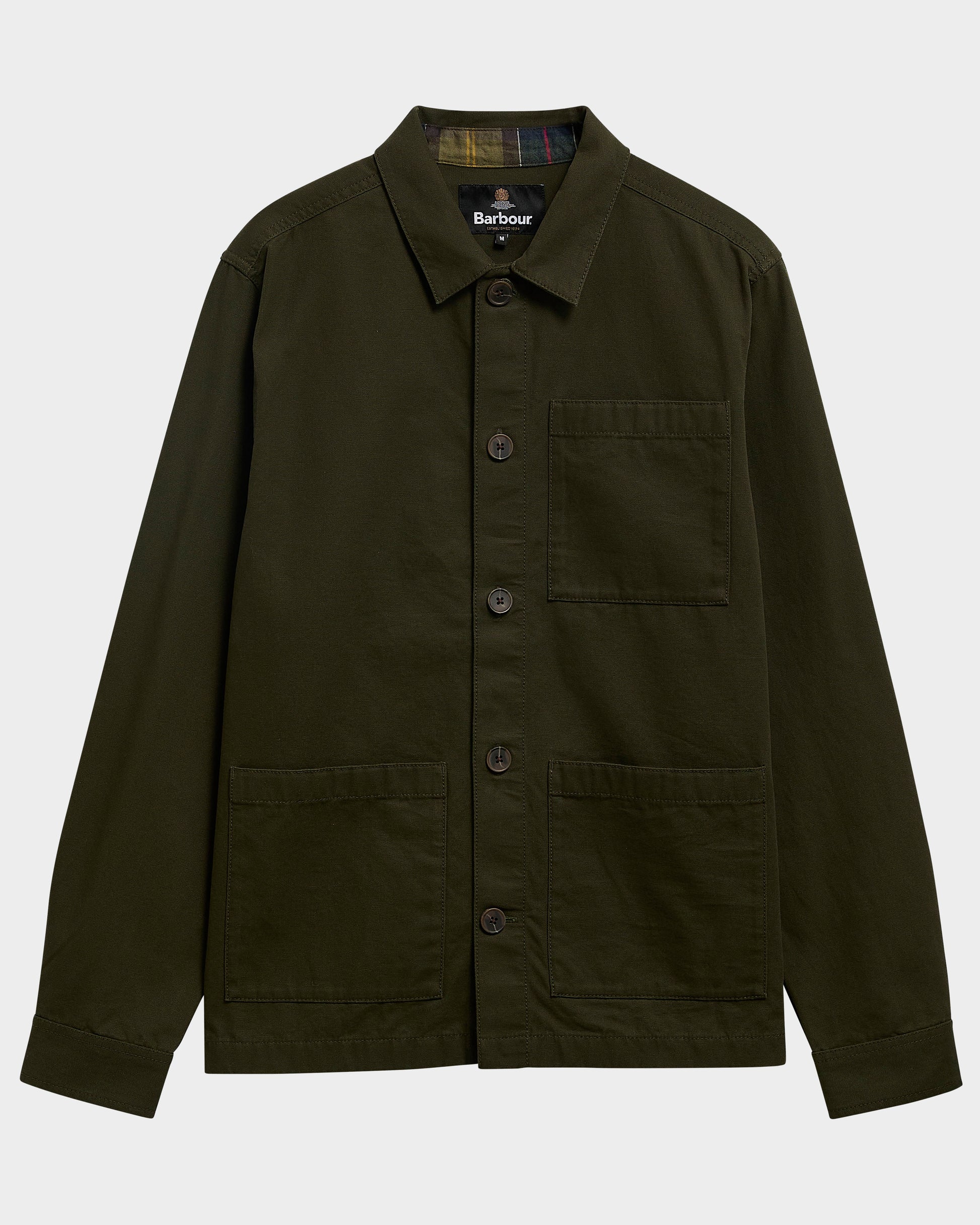 Barbour Mens Tartan Trimmed Washed Overshirt - Sage | CHO | Designer Mens Overshirts