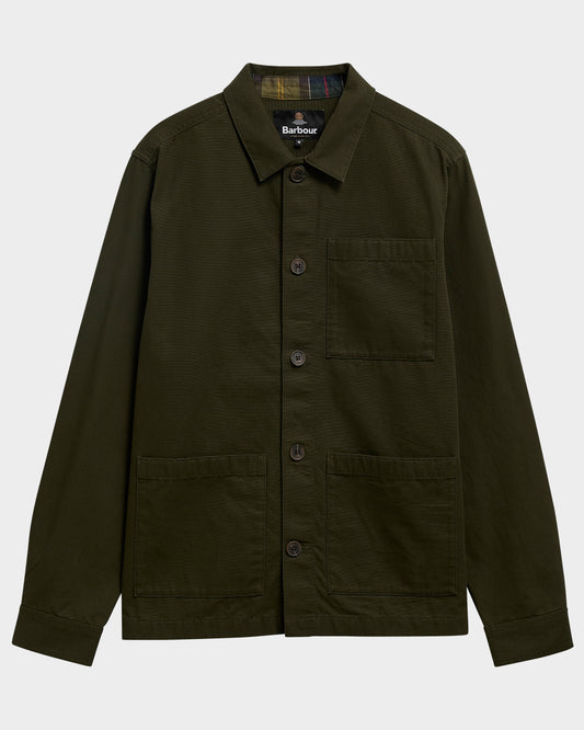 Barbour Mens Tartan Trimmed Washed Overshirt - Sage | CHO | Designer Mens Overshirts