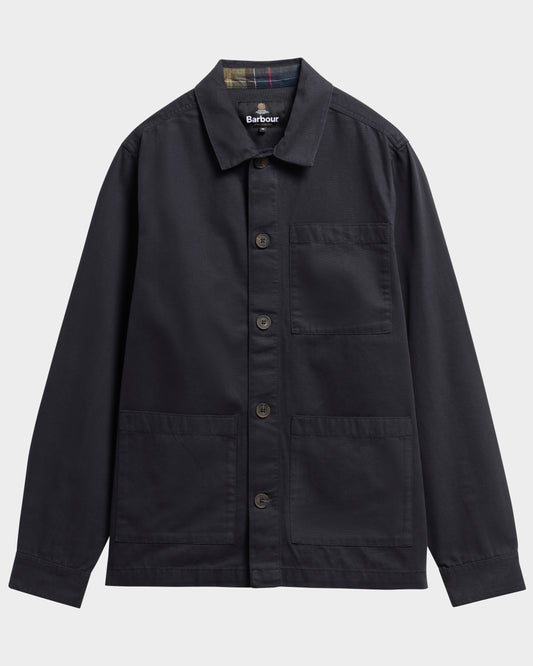 Barbour Mens Tartan Trimmed Washed Overshirt - Dark Navy | CHO | Designer Mens Overshirts