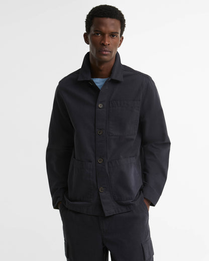 Barbour Mens Tartan Trimmed Washed Overshirt - Dark Navy, front.