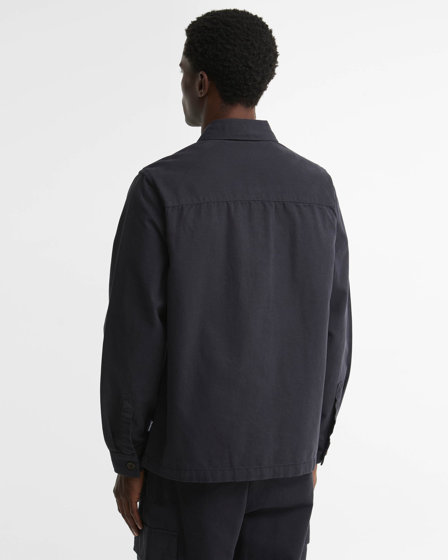 Barbour Mens Tartan Trimmed Washed Overshirt - Dark Navy, back.