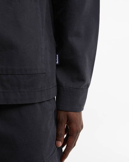 Barbour Mens Tartan Trimmed Washed Overshirt - Dark Navy, cuff detail.