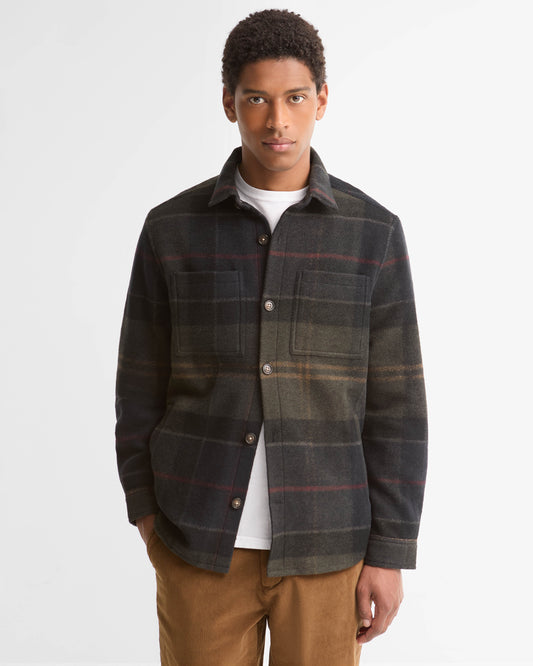 Barbour Woodlane Mens Brushed Check Overshirt - Shadow Classic Tartan, front.