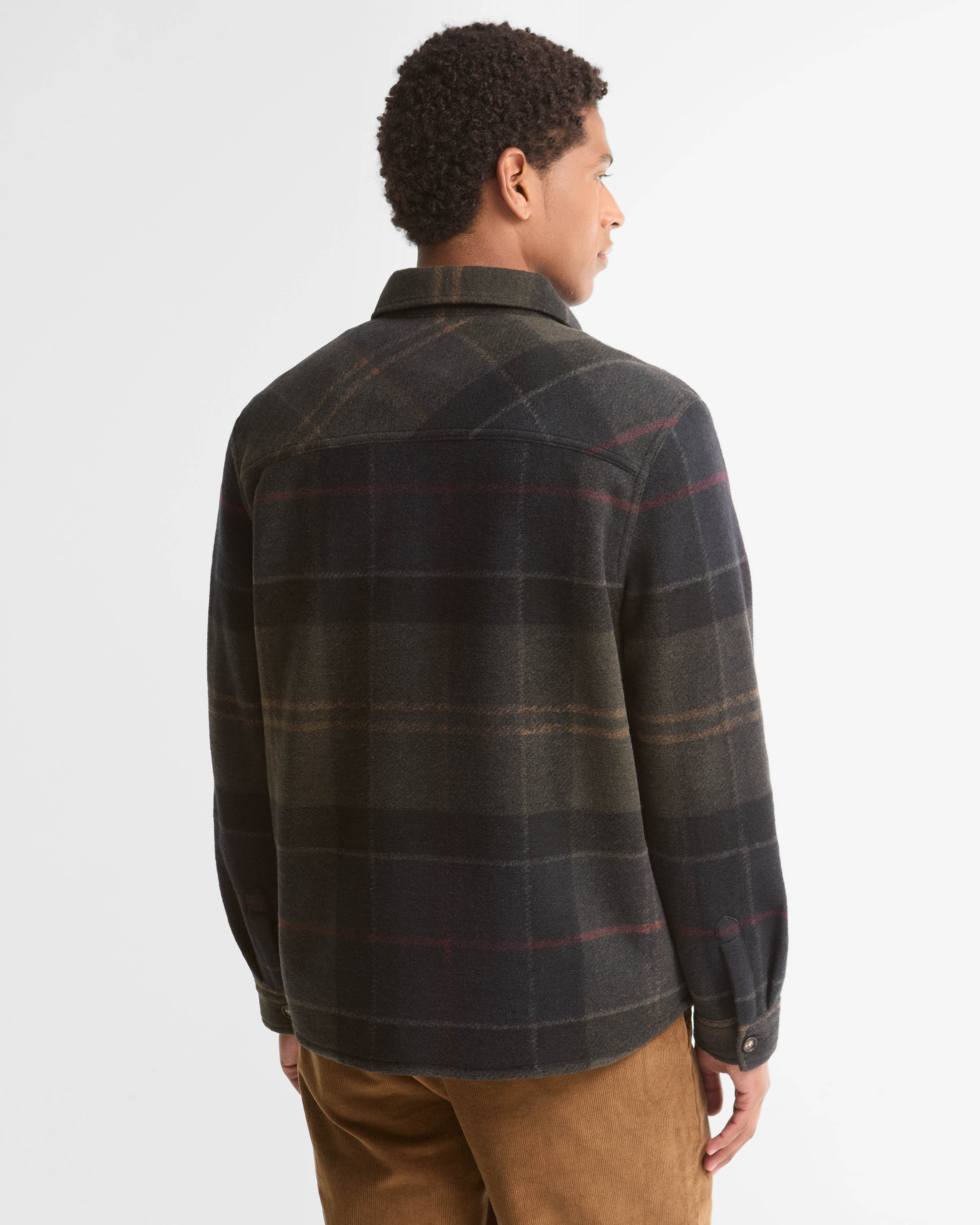 Barbour Woodlane Mens Brushed Check Overshirt - Shadow Classic Tartan, back.