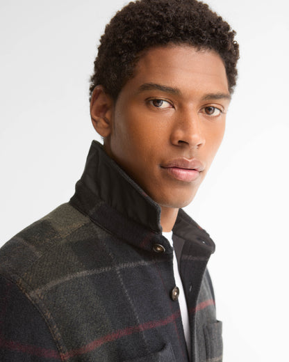 Barbour Woodlane Mens Brushed Check Overshirt - Shadow Classic Tartan, collar detail.