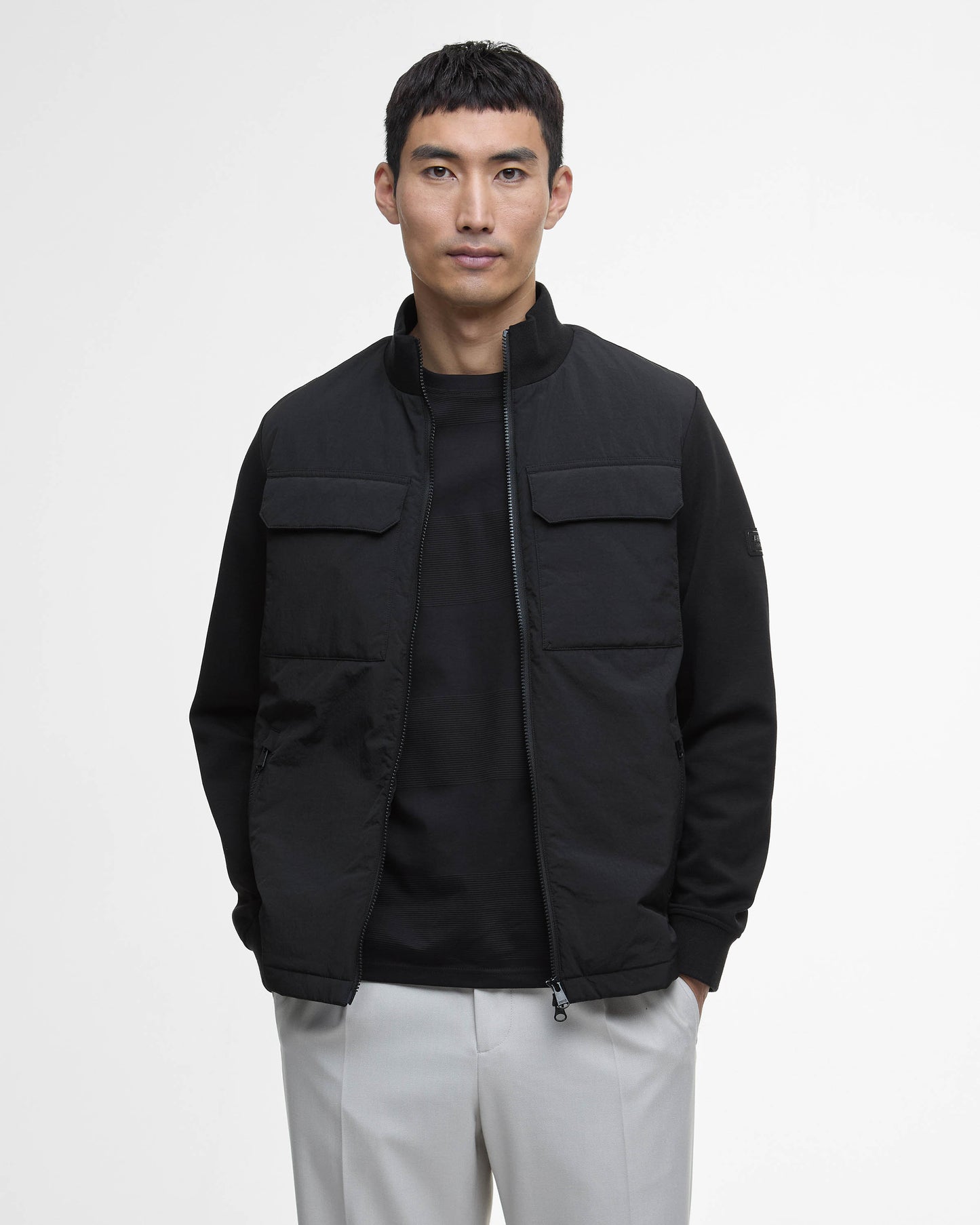 Barbour International Ethan Mens Funnel Neck Quilted Sweat - Black | CHO | Designer Mens Jackets