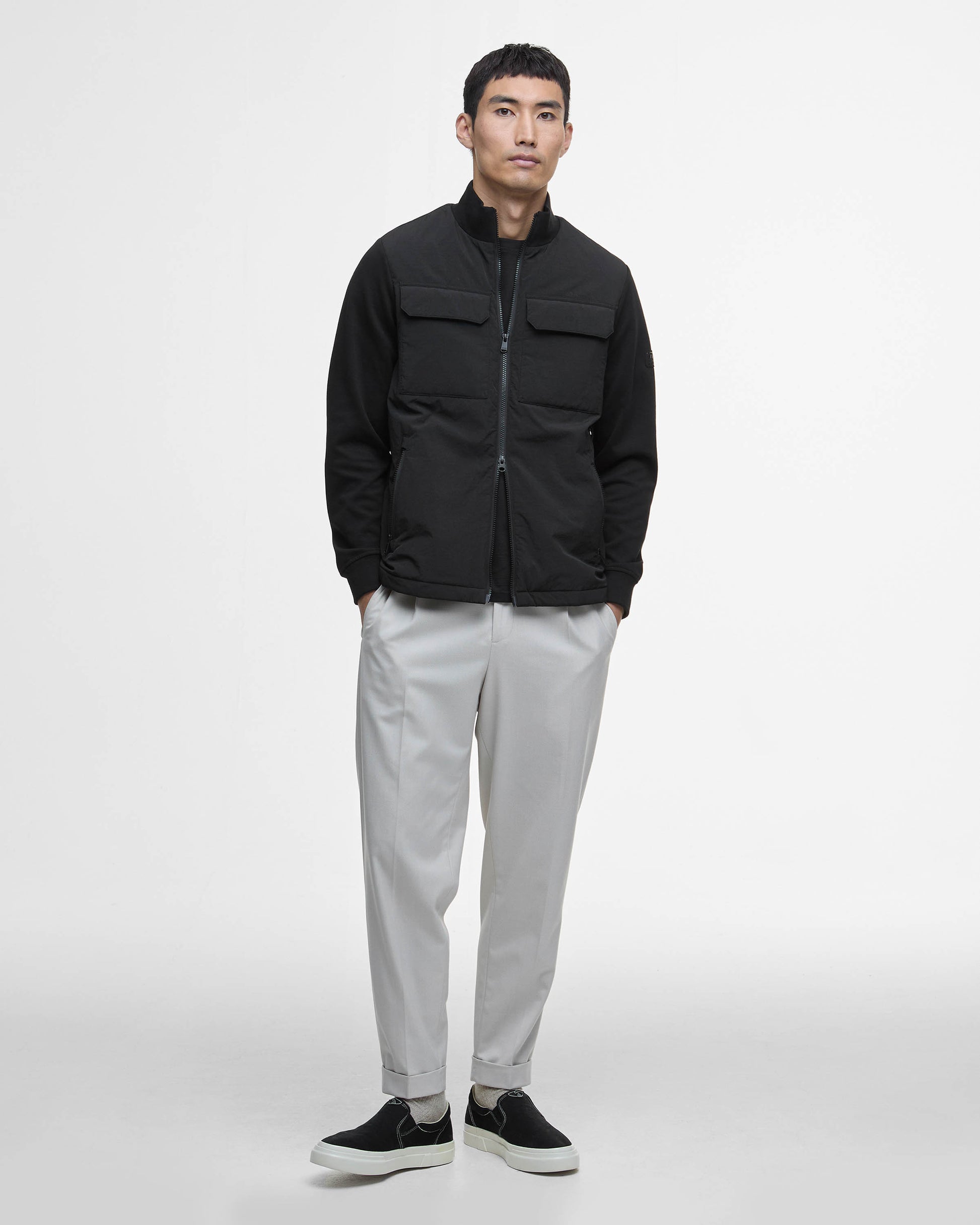 Barbour International Ethan Mens Funnel Neck Quilted Sweat - Black | CHO | Designer Mens Jackets