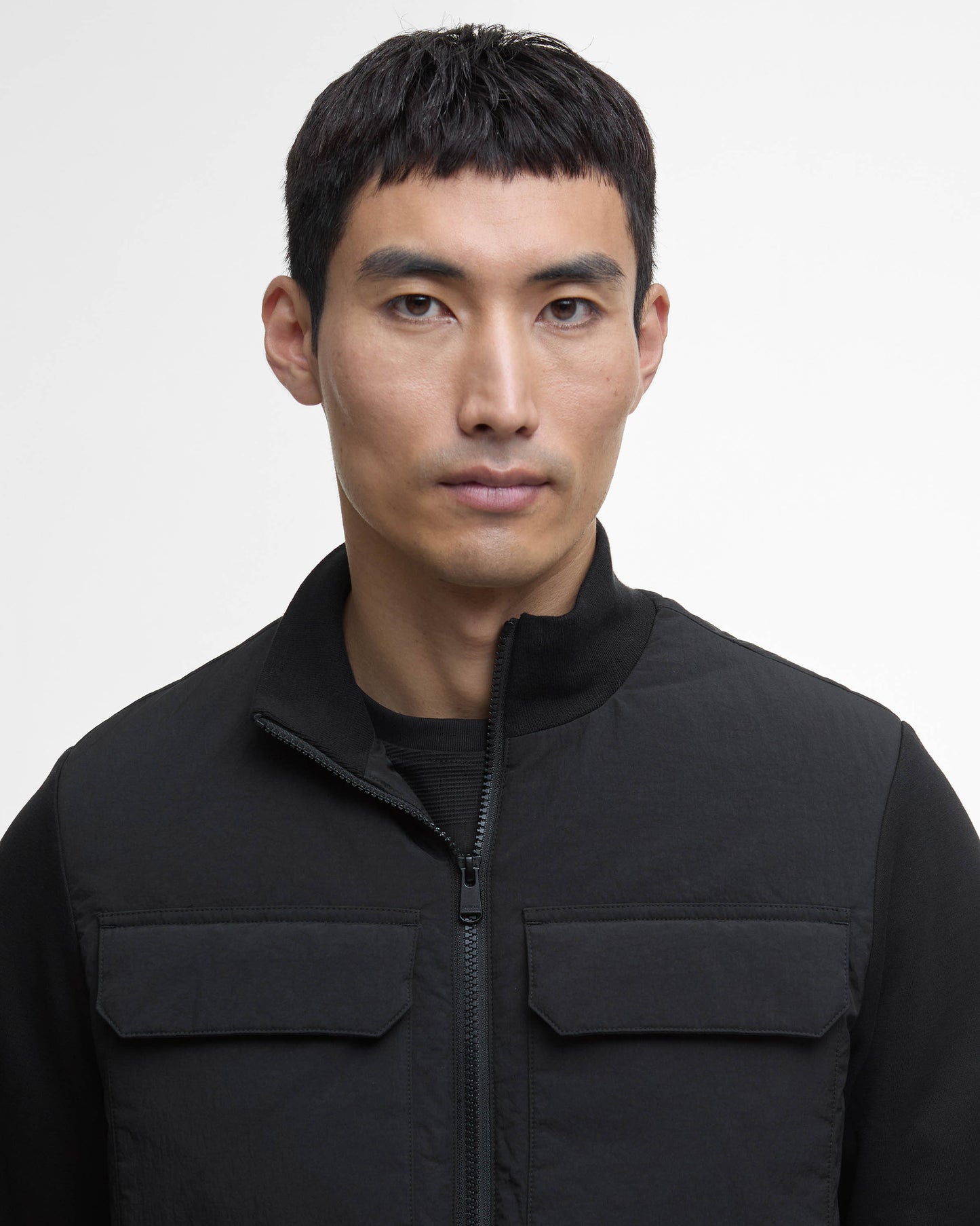 Barbour International Ethan Mens Funnel Neck Quilted Sweat - Black | CHO | Designer Mens Jackets