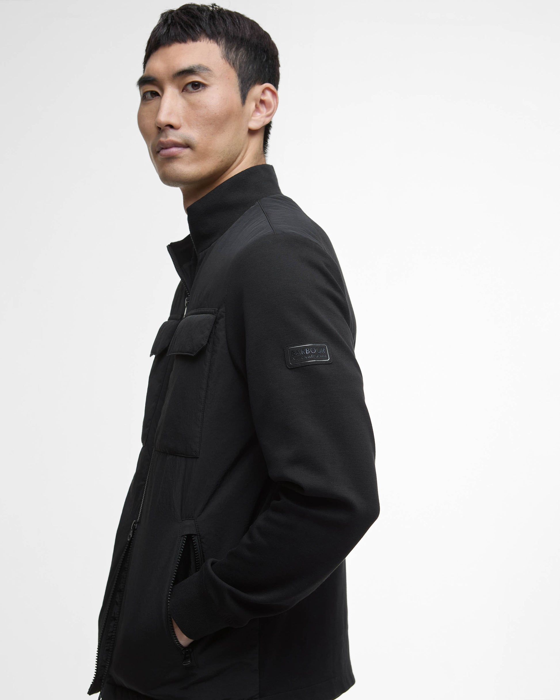 Barbour International Ethan Mens Funnel Neck Quilted Sweat - Black | CHO | Designer Mens Jackets