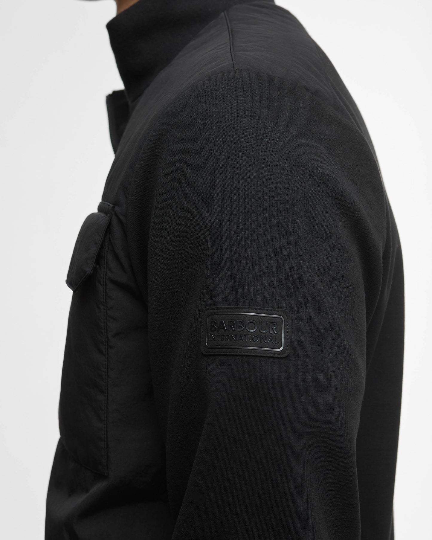 Barbour International Ethan Mens Funnel Neck Quilted Sweat - Black | CHO | Designer Mens Jackets
