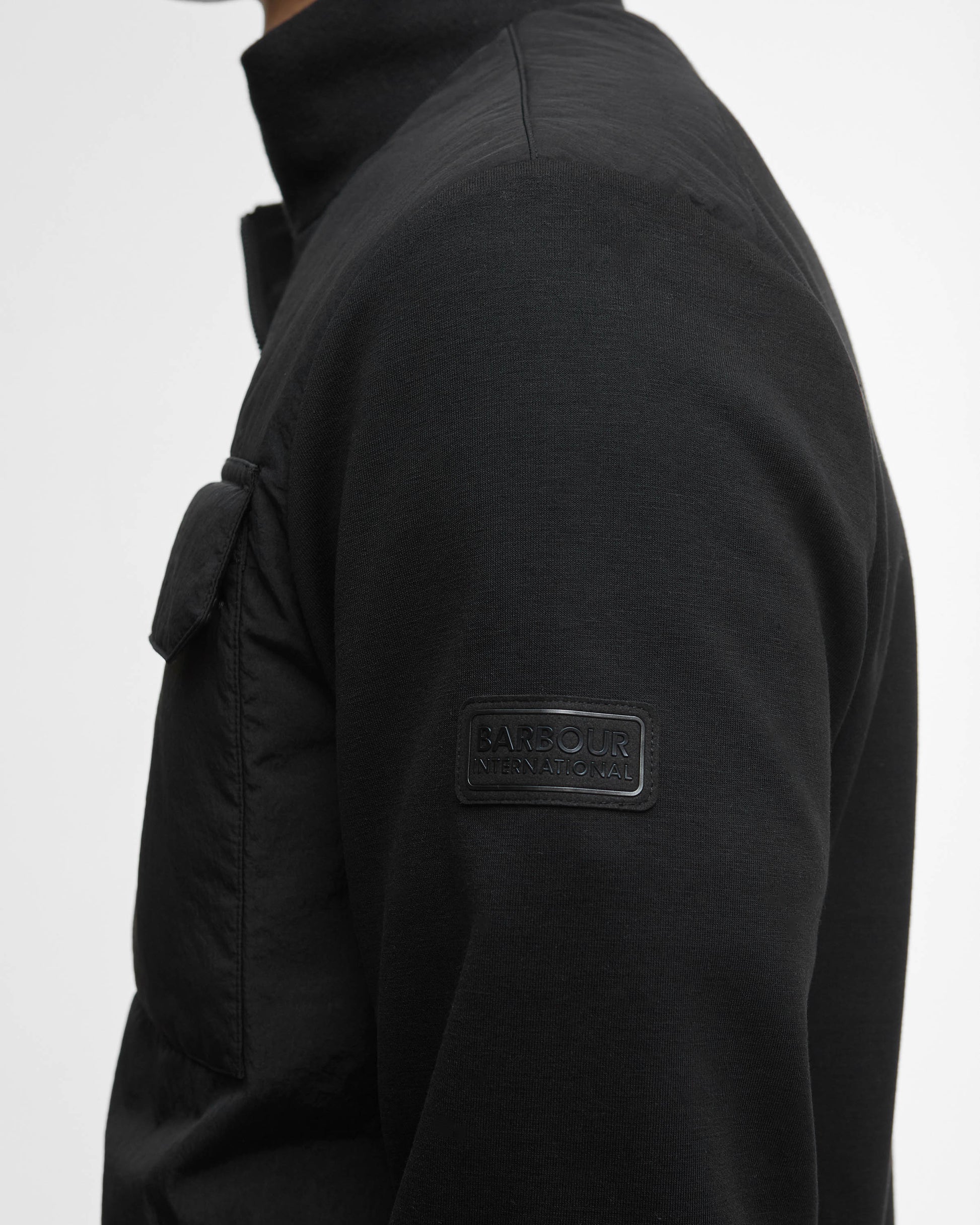 Barbour International Ethan Mens Funnel Neck Quilted Sweat - Black | CHO | Designer Mens Jackets