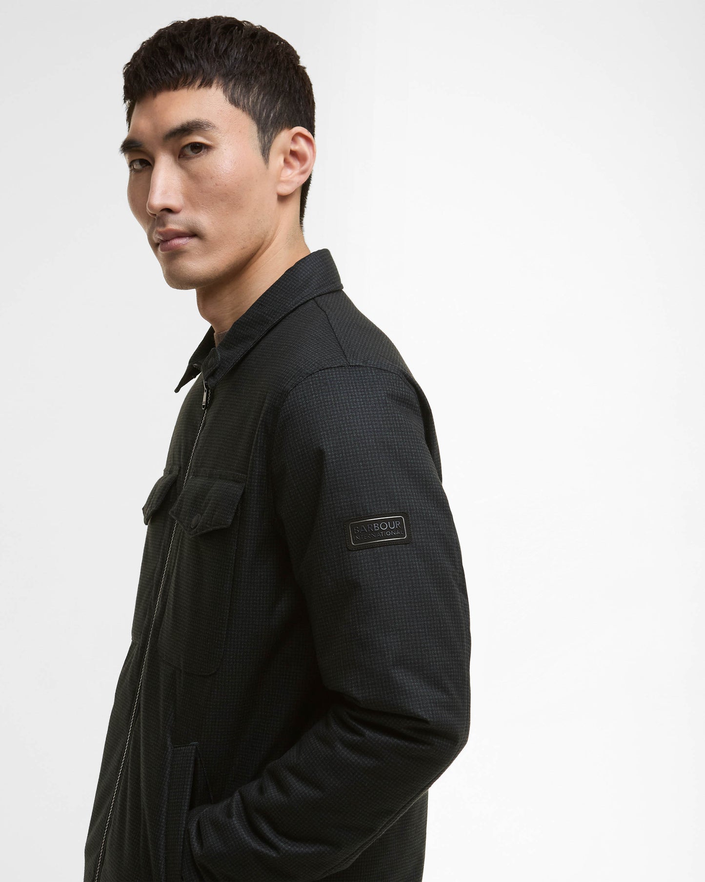 Barbour International Check Distill Mens Quilted Jacket - Black/Sage Check