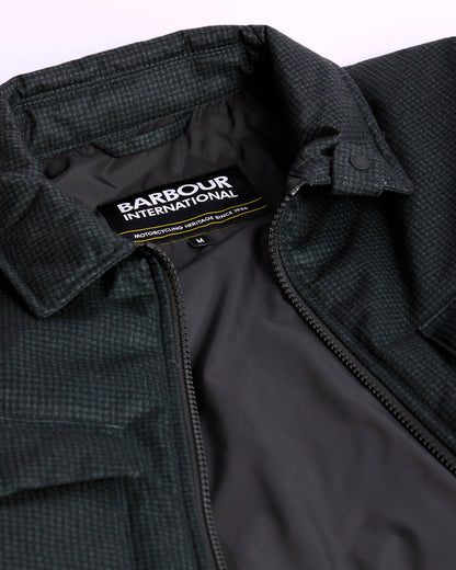 Barbour International Check Distill Mens Quilted Jacket - Black/Sage Check