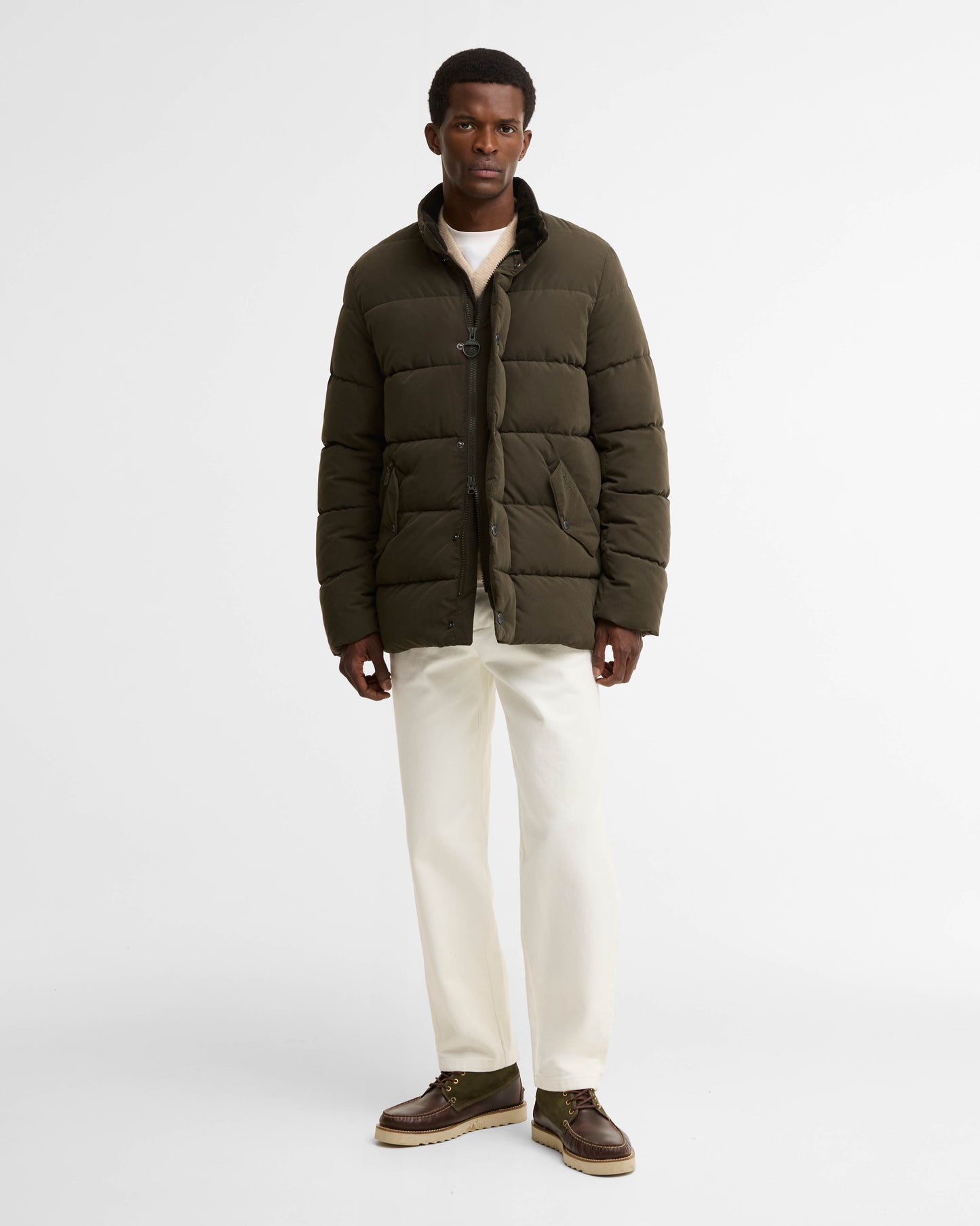 Barbour Powell Mens Puffer Jacket - Dark Sage | CHO | Designer Mens Puffer Jackets