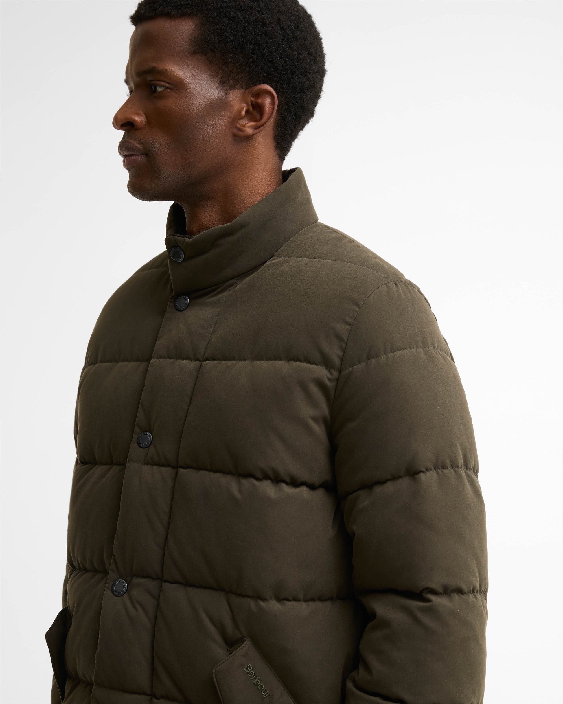 Barbour Powell Mens Puffer Jacket - Dark Sage | CHO | Designer Mens Puffer Jackets