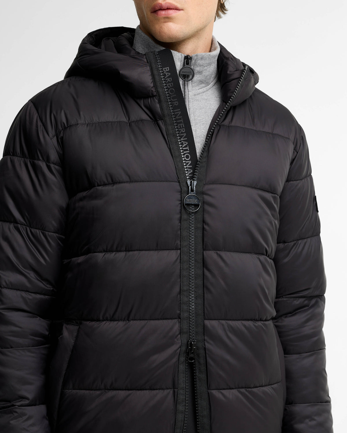 Barbour International Bobber Mens Puffer Jacket - Black | CHO | Designer Mens Puffer Jackets